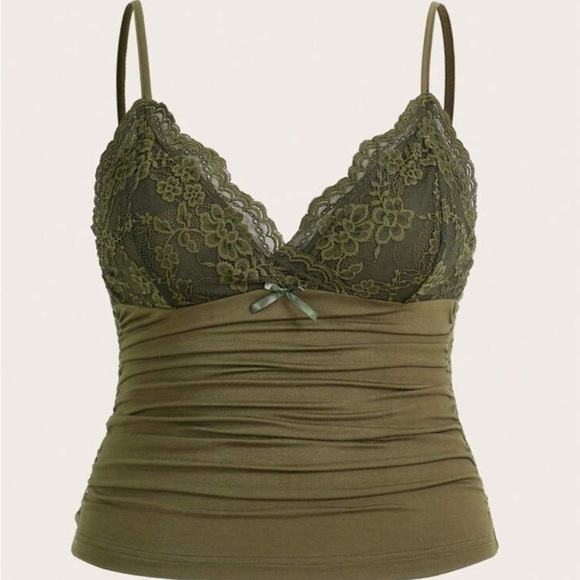 Women's Lace Trim Tank Top Bundle - Olive, Purple, Pink - Picture 2 of 7